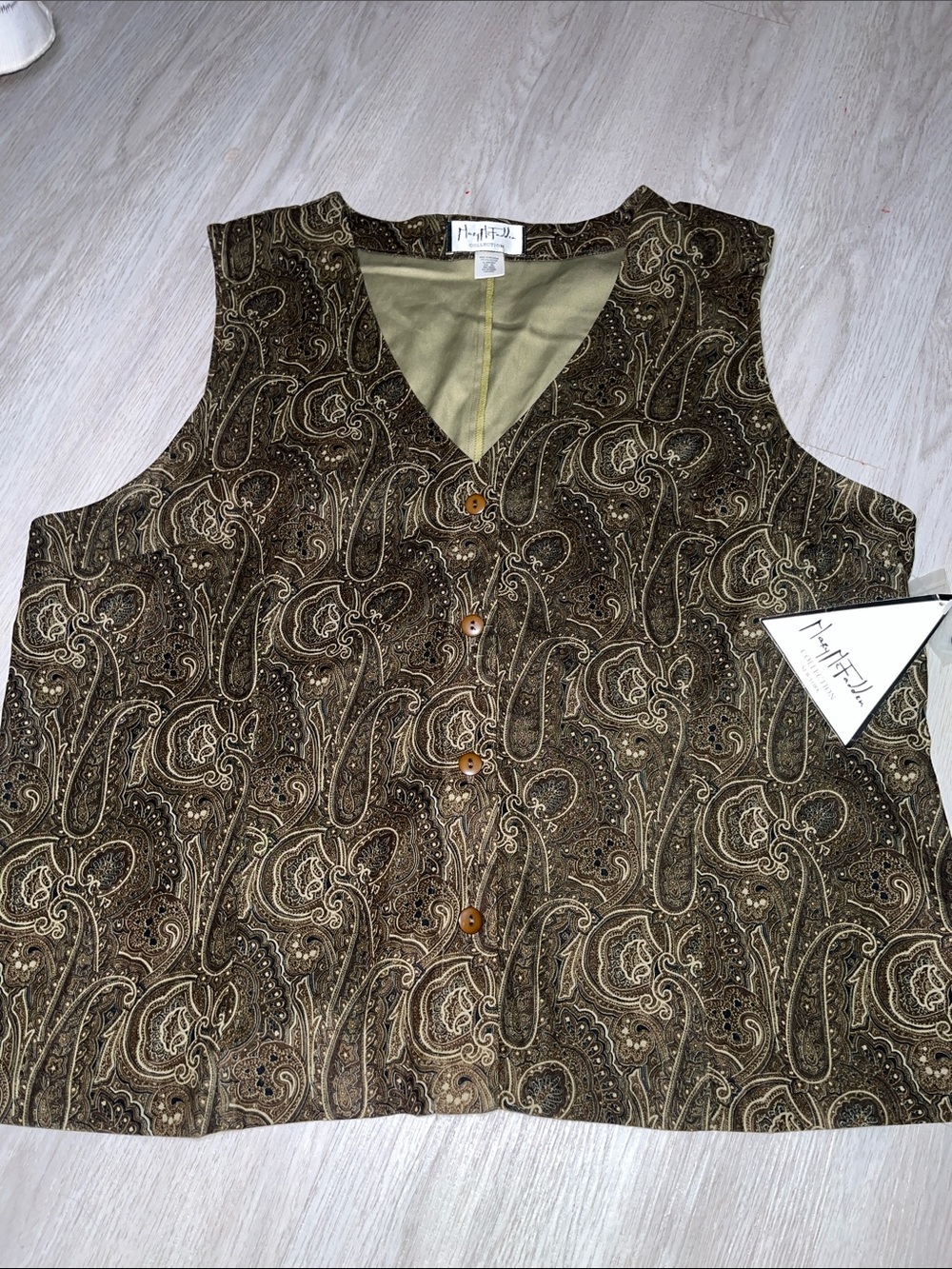NWT! Mary McFadden Satin Olive Green Paisley Vest XL